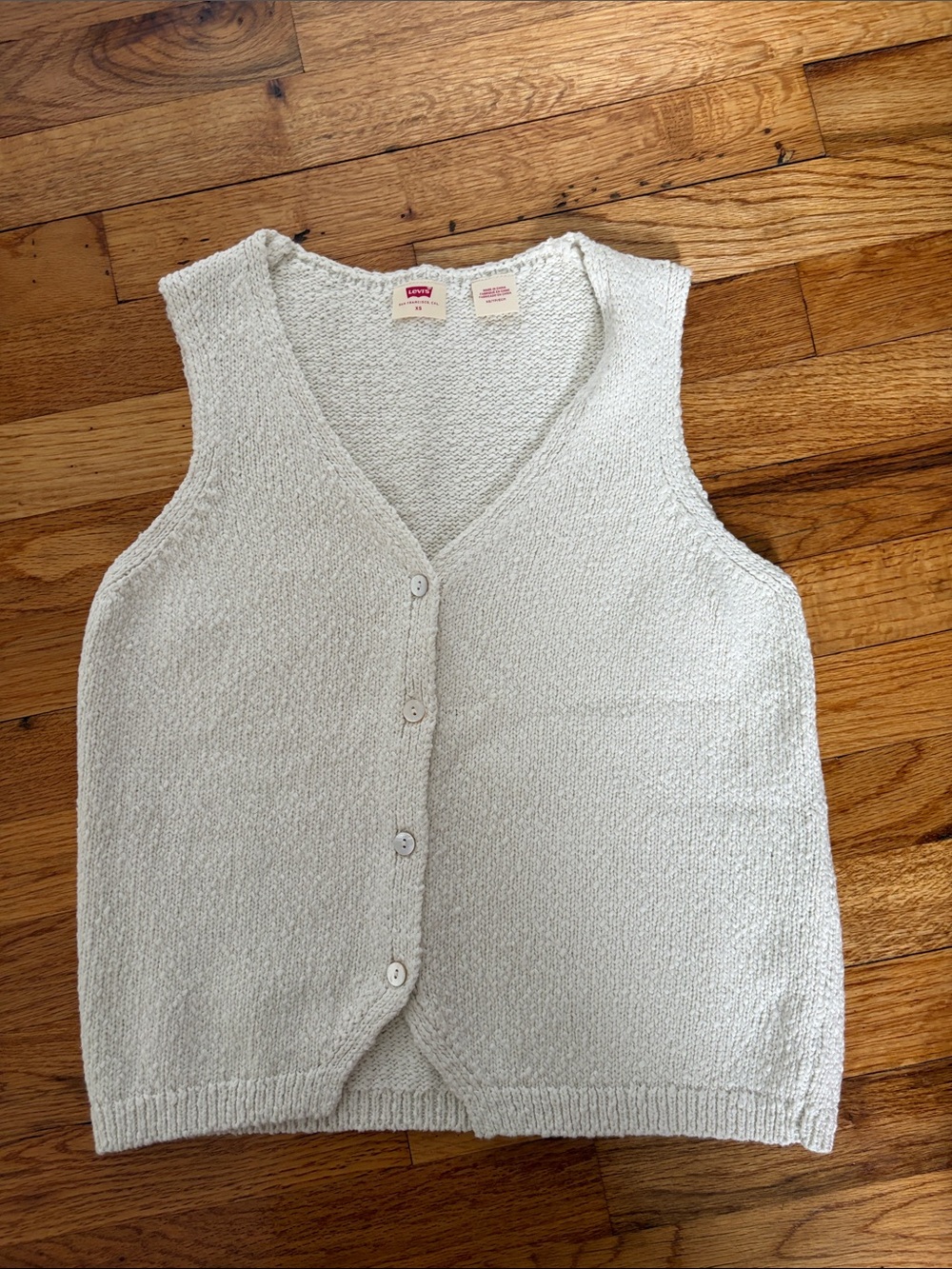 Levi's Cream Knit V-Neck Button Front Sweater Vest